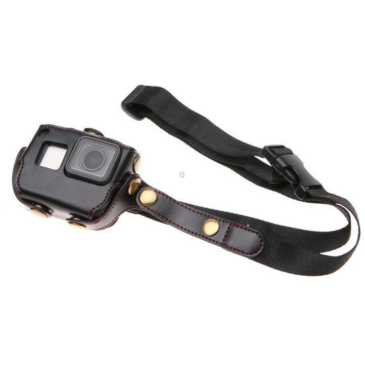 For GoPro HERO7 Black /6 /5 PU Leather Housing Case with Neck Strap & Buttons(Black)