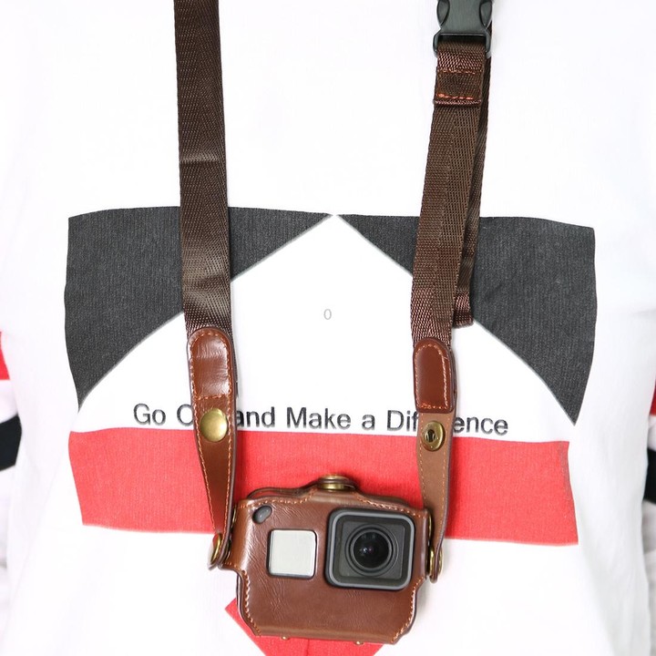 For GoPro HERO7 Black /6 /5 PU Leather Housing Case with Neck Strap & Buttons(Brown)