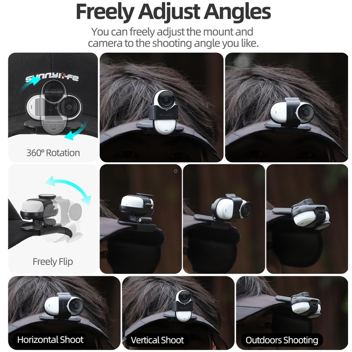 For Insta360 GO3 / GO 3S Sunnylife Baseball Hat Clip Mount Baseball Cap Clamp Quick Release Mount Camera POV Vlog Holder (Black)