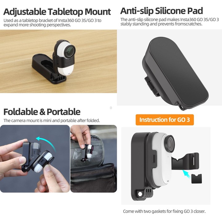 For Insta360 GO3 / GO 3S Sunnylife 360 Rotation Foldable Magnetic Mount (Black)