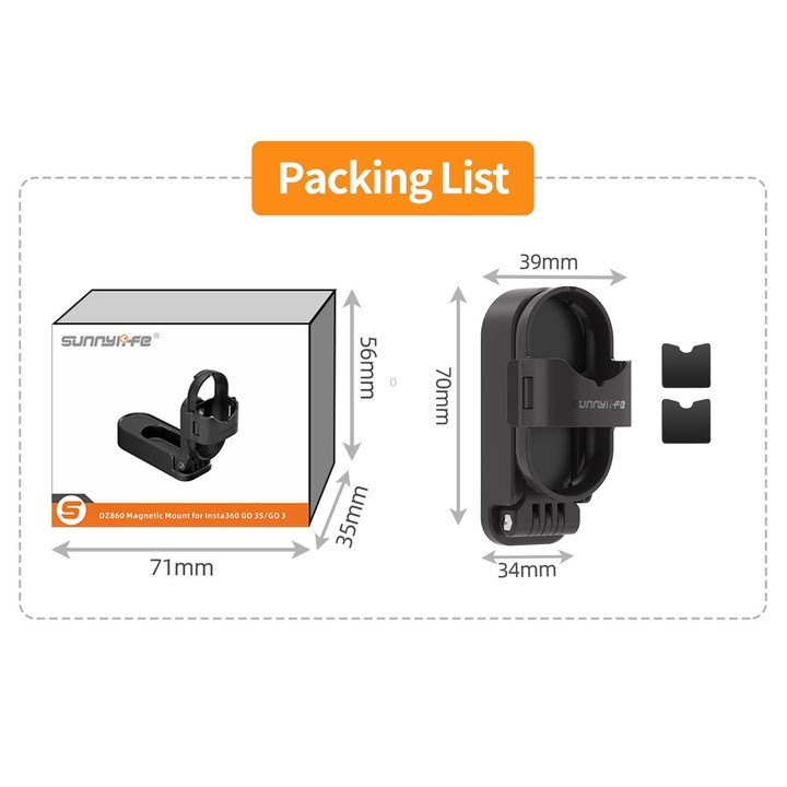 For Insta360 GO3 / GO 3S Sunnylife 360 Rotation Foldable Magnetic Mount (Black)