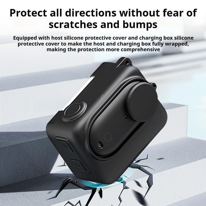 For Insta360 GO 3S Camera Charging Case Silicone Case with Lens Cap & Strap (Black)