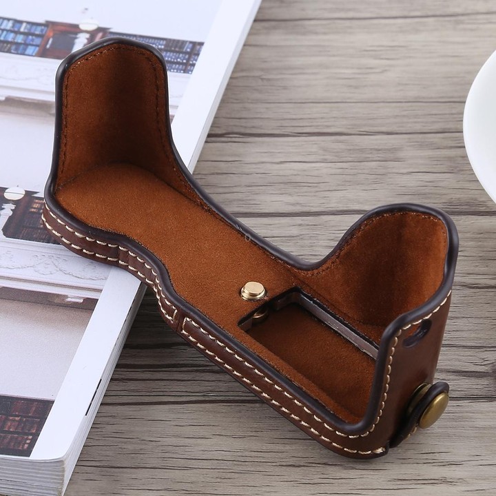 1/4 inch Thread PU Leather Camera Half Case Base for Canon G7 X Mark II (Coffee)