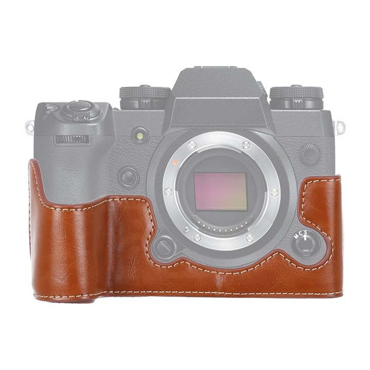 1/4 inch Thread PU Leather Camera Half Case Base for FUJIFILM X-H1 (Brown)