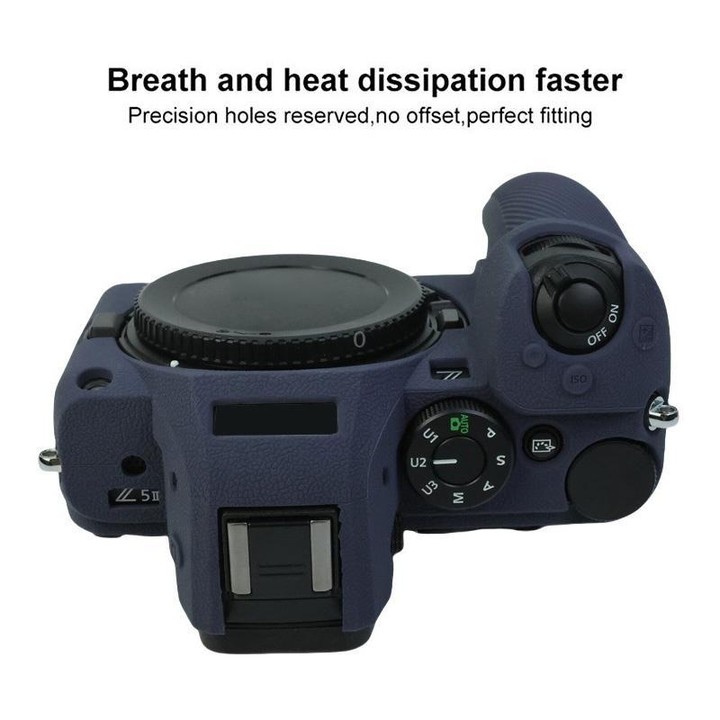 For Nikon Z5II Litchi Texture Soft Silicone Protective Cover (Dark Blue)