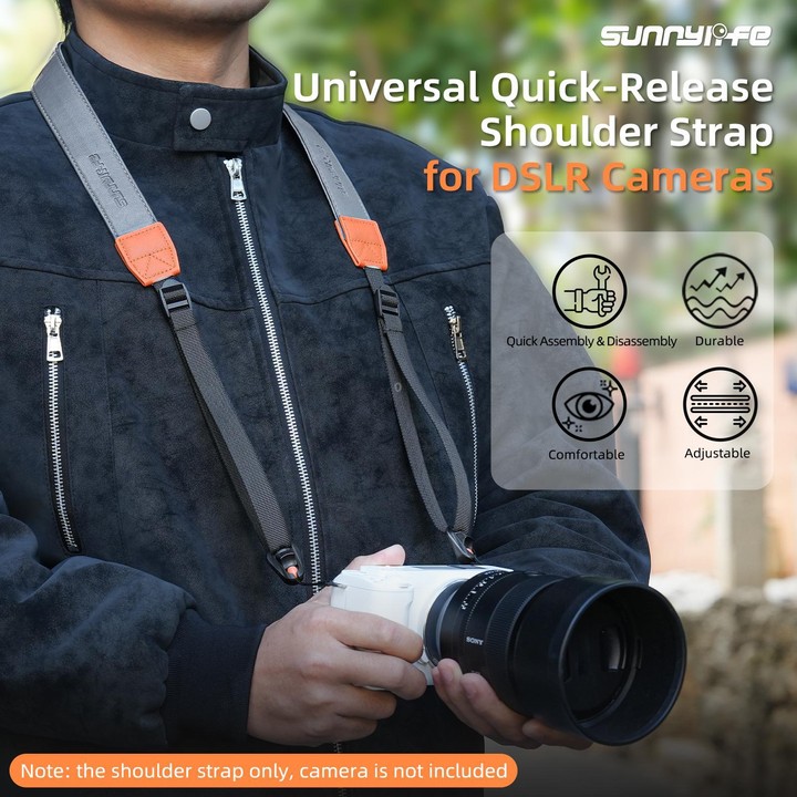 Sunnylife Universal Quick-Release Shoulder Strap Adjustable Shoulder Lanyard 3.2cm-Wide Safe Rope for DSLR Cameras (Black)