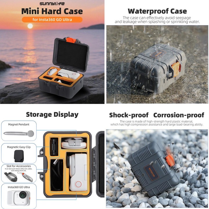 For Insta360 GO Ultra Sunnylife Mini Travel Box Waterproof Carrying Box Shock-proof Hard Shell (Grey)