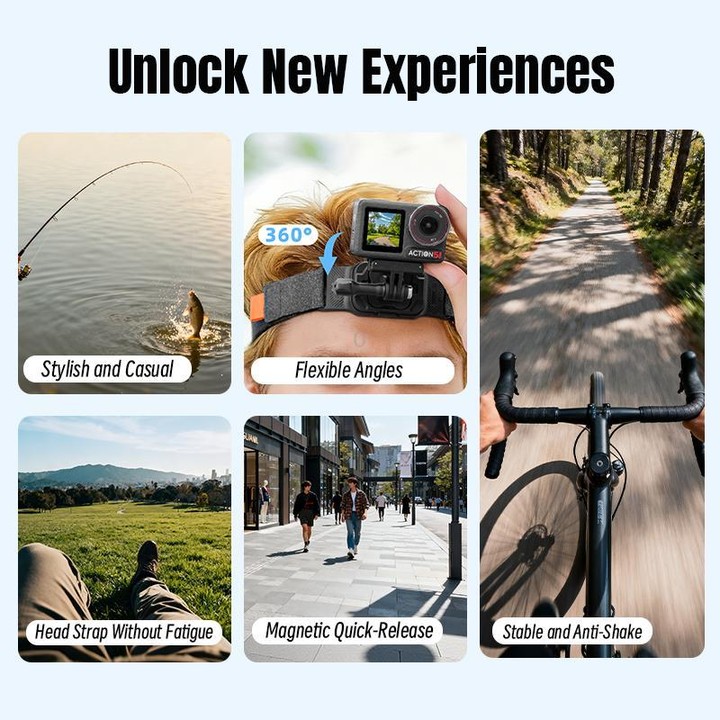 STARTRC Adjustable Head Strap Magnetic Eco-friendly Vlog POV Mount Belt for GoPro, Insta360, DJI Osmo Action and Other Action Ca