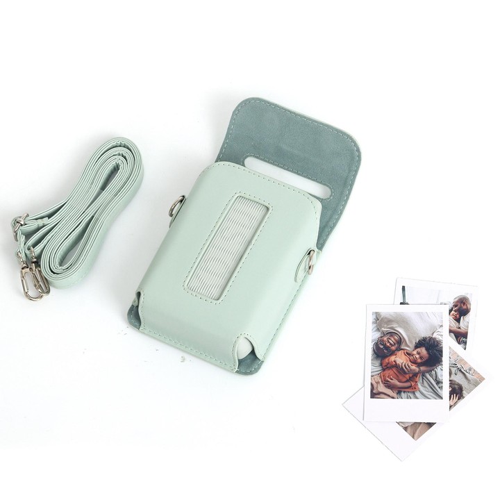 For FUJIFILM Instax mini Link 3 Full Body Leather Case Bag with Strap(Green)