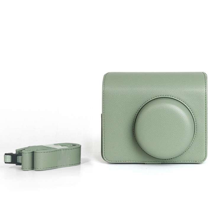 For FUJIFILM Instax WIDE 400 Full Body Leather Case Bag with Strap (Green)