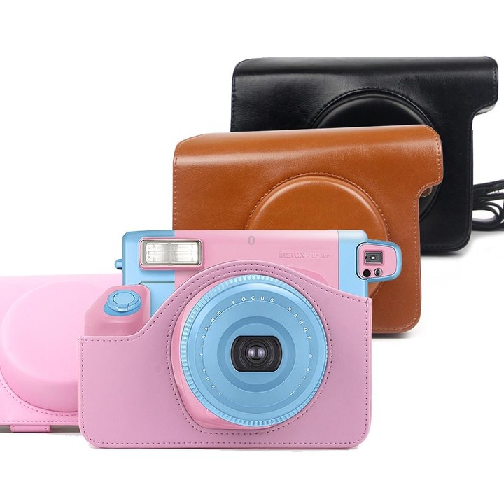 Vintage PU Leather Case Bag for Polaroid W300 Camera, with Adjustable Shoulder Strap (Black)