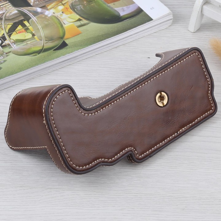 1/4 inch Thread PU Leather Camera Half Case Base for FUJIFILM GFX 50S (Coffee)