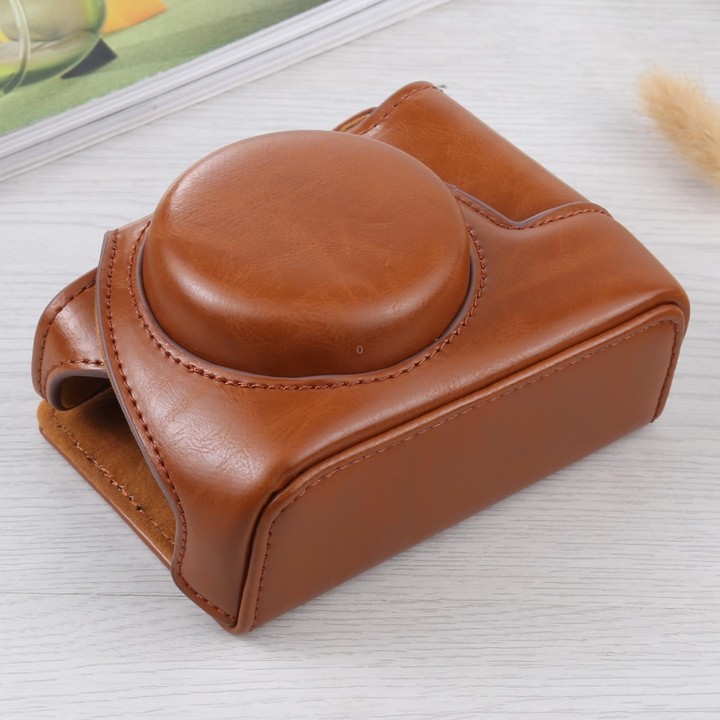 Full Body Camera PU Leather Case Bag for Sony ZV-1(Brown)