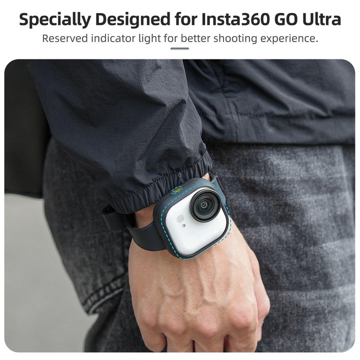 For Insta360 GO Ultra Sunnylife Expansion Band Strap Silicone Protective Cover Wristband Backpack Bicycle Stripe Cat Collar (Bla