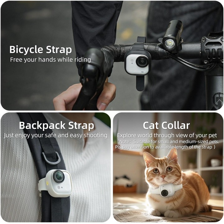 For Insta360 GO Ultra Sunnylife Expansion Band Strap Silicone Protective Cover Wristband Backpack Bicycle Stripe Cat Collar (Bla