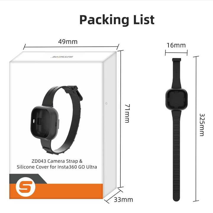 For Insta360 GO Ultra Sunnylife Expansion Band Strap Silicone Protective Cover Wristband Backpack Bicycle Stripe Cat Collar (Bla