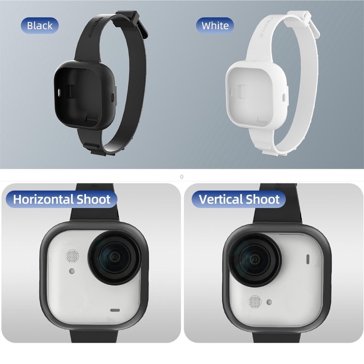 For Insta360 GO Ultra Sunnylife Expansion Band Strap Silicone Protective Cover Wristband Backpack Bicycle Stripe Cat Collar (Bla