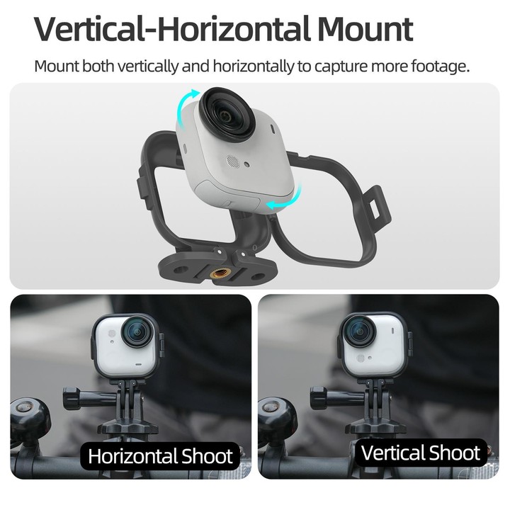For Insta360 GO Ultra Sunnylife Foldable Vertical-Horizontal Adapter Mount Protective Frame Mounting Brackets Housing Cover (Bla