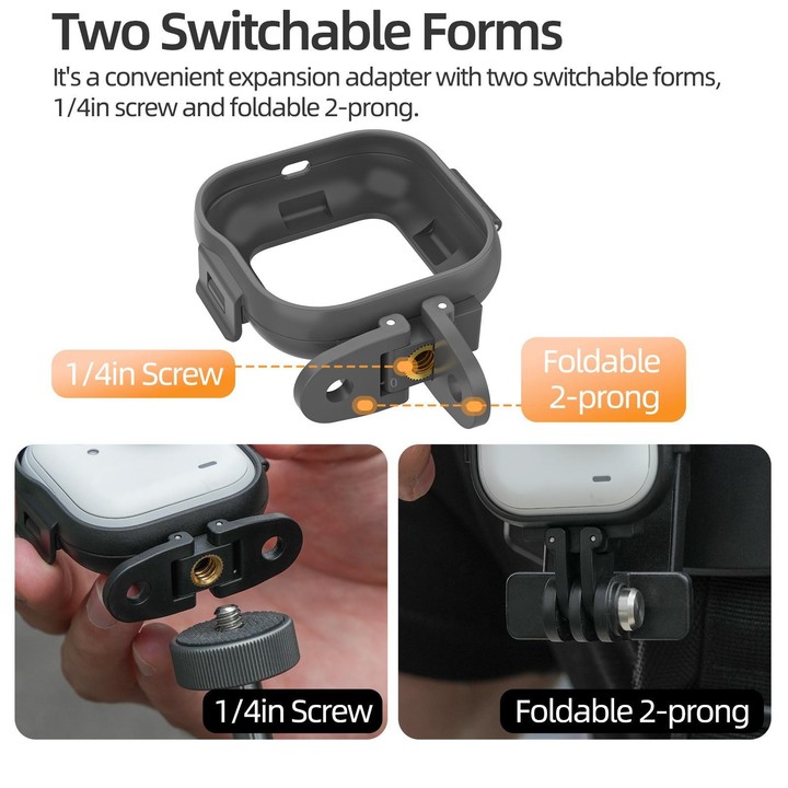 For Insta360 GO Ultra Sunnylife Foldable Vertical-Horizontal Adapter Mount Protective Frame Mounting Brackets Housing Cover (Bla