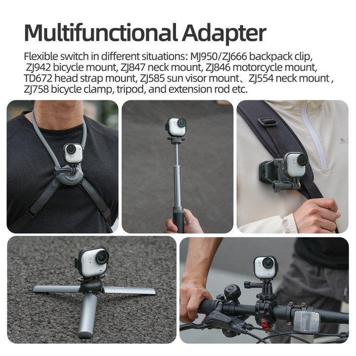 For Insta360 GO Ultra Sunnylife Foldable Vertical-Horizontal Adapter Mount Protective Frame Mounting Brackets Housing Cover (Bla