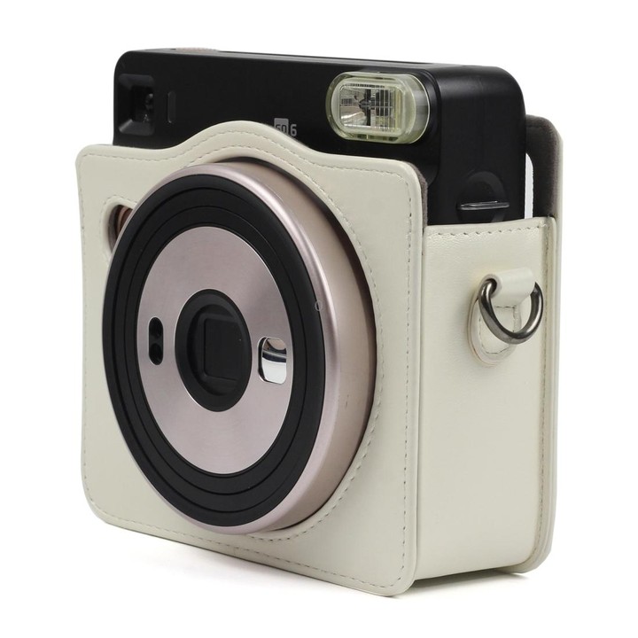 Pearly Lustre PU Leather Case Bag for FUJIFILM Instax SQUARE SQ6 Camera, with Adjustable Shoulder Strap(White)