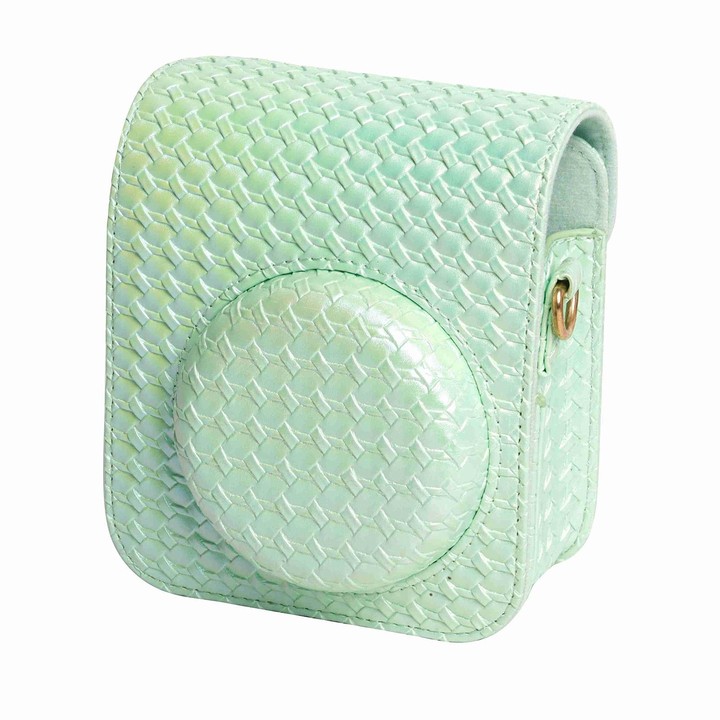 For FUJIFILM instax mini 12 Colorful Woven Leather Case Full Body Camera Bag + Photo Album with Strap (Green)
