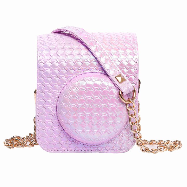 For FUJIFILM instax mini 12 Colorful Woven Leather Case Full Body Camera Bag + Photo Album with Strap (Purple)