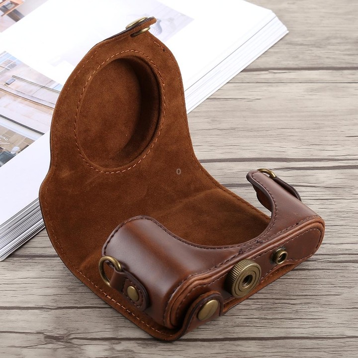 Full Body Camera PU Leather Case Bag with Strap for Sony DSC-HX90(Coffee)