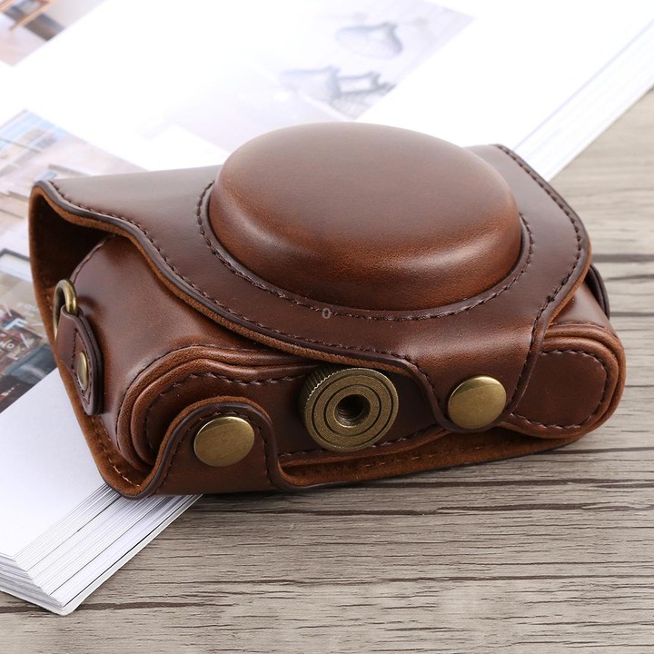 Full Body Camera PU Leather Case Bag with Strap for Sony DSC-HX90(Coffee)