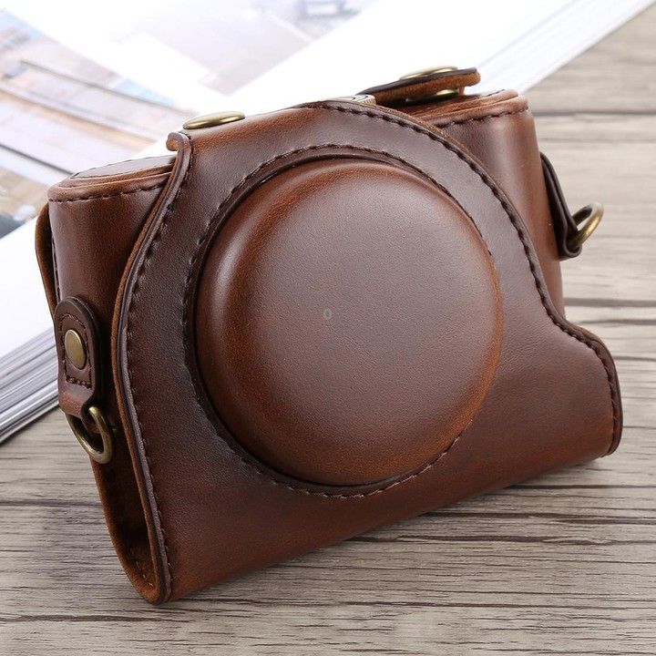 Full Body Camera PU Leather Case Bag with Strap for Sony DSC-HX90(Coffee)