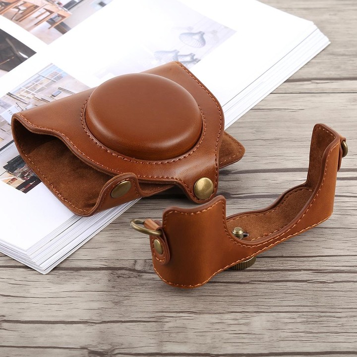 Full Body Camera PU Leather Case Bag with Strap for Sony DSC-HX90(Brown)