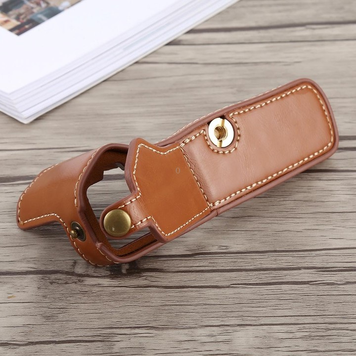 1/4 inch Thread PU Leather Camera Half Case Base for Olympus EM5 / EM5 Mark II (Brown)