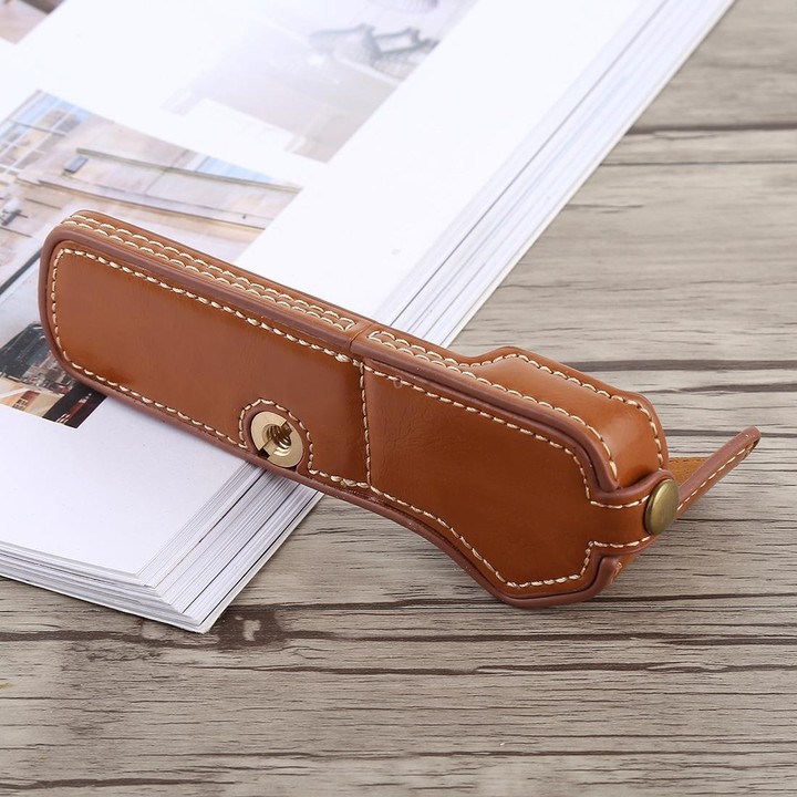 1/4 inch Thread PU Leather Camera Half Case Base for Olympus EM5 / EM5 Mark II (Brown)