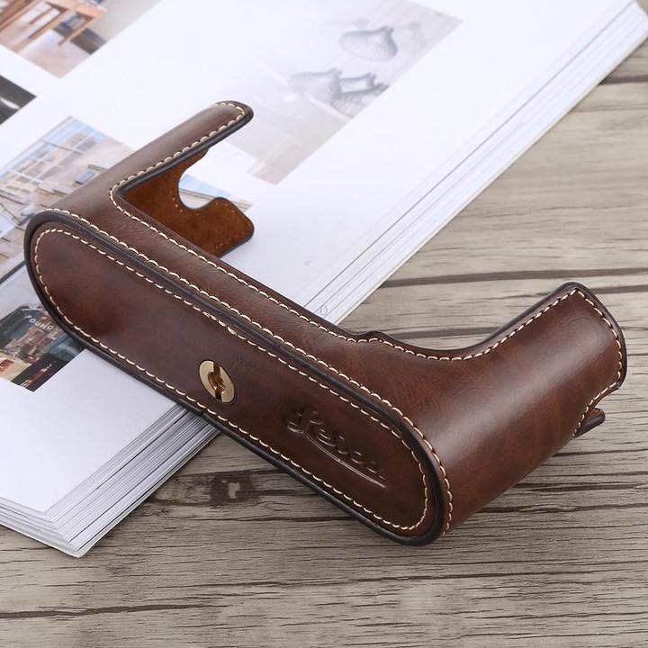 1/4 inch Thread PU Leather Camera Half Case Base for Leica M9 (Coffee)