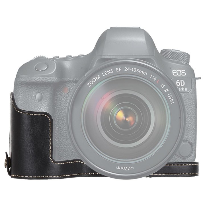 1/4 inch Thread PU Leather Camera Half Case Base for Canon EOS 6D / 6D Mark II (Black)