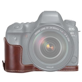 1/4 inch Thread PU Leather Camera Half Case Base for Canon EOS 6D / 6D Mark II (Coffee)