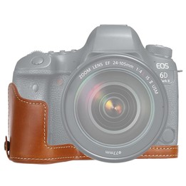1/4 inch Thread PU Leather Camera Half Case Base for Canon EOS 6D / 6D Mark II (Brown)