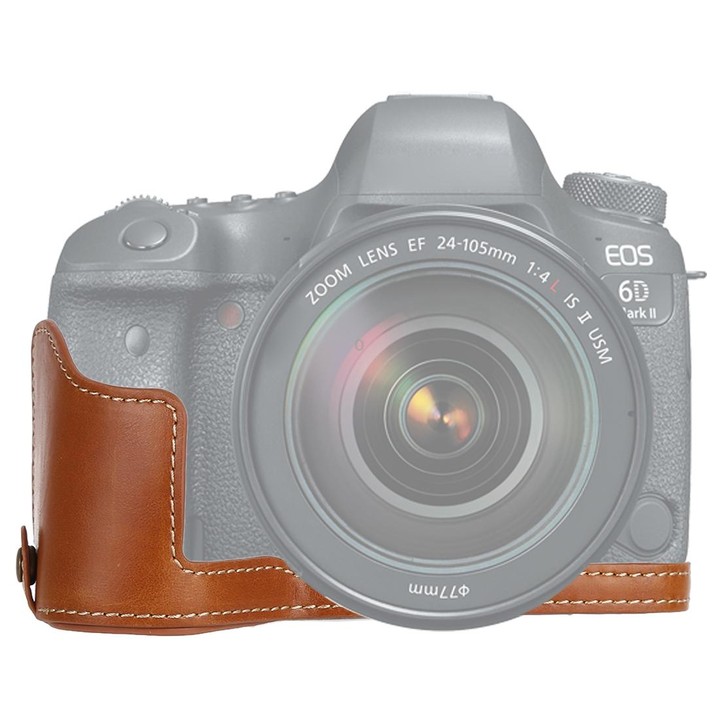 1/4 inch Thread PU Leather Camera Half Case Base for Canon EOS 6D / 6D Mark II (Brown)