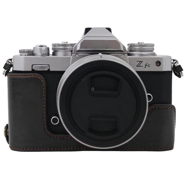 1/4 inch Thread PU Leather Camera Half Case Base for Nikon Z fc (Black)