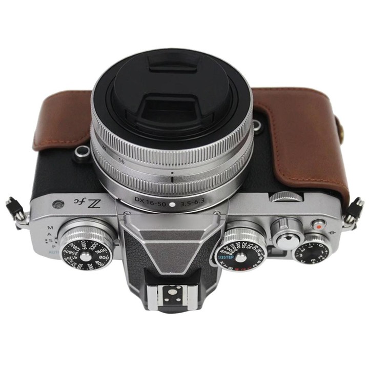 1/4 inch Thread PU Leather Camera Half Case Base for Nikon Z fc (Brown)