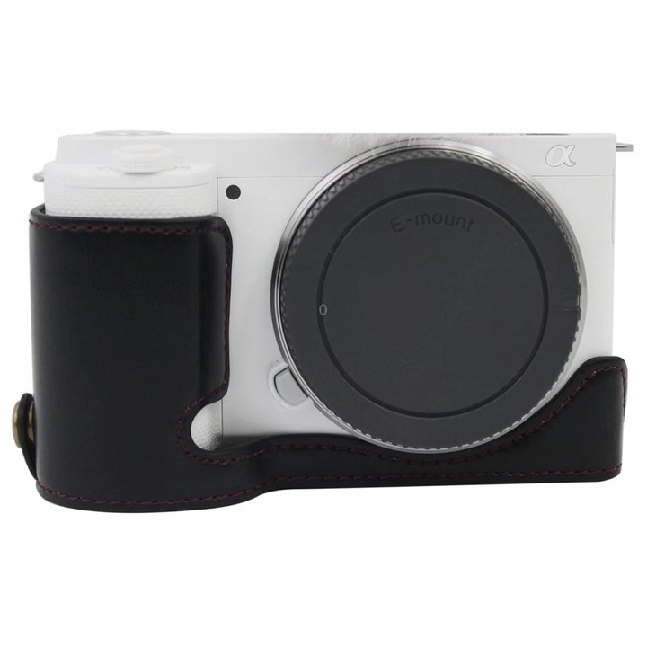 1/4 inch Thread PU Leather Camera Half Case Base for Sony ZV-E10 / ZV-E10L (Black)
