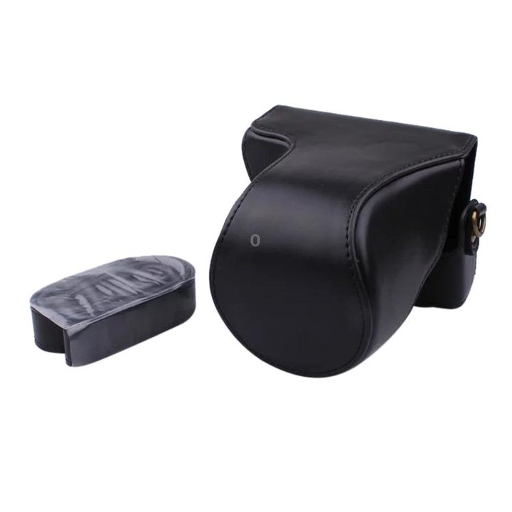 Full Body Camera PU Leather Case Bag with Strap for Canon EOS M200 (15-55mm Lens) (Black)