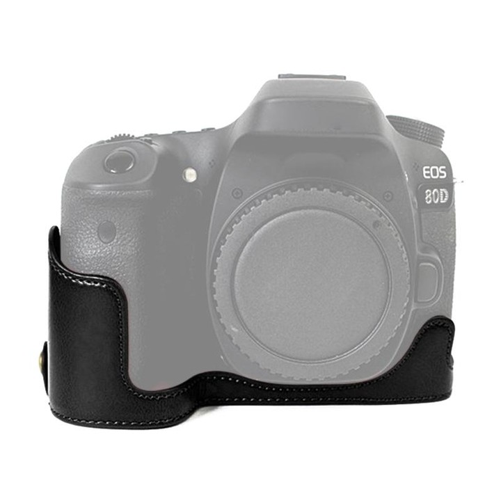 1/4 inch Thread PU Leather Camera Half Case Base for Canon EOS 80D / 70D(Black)