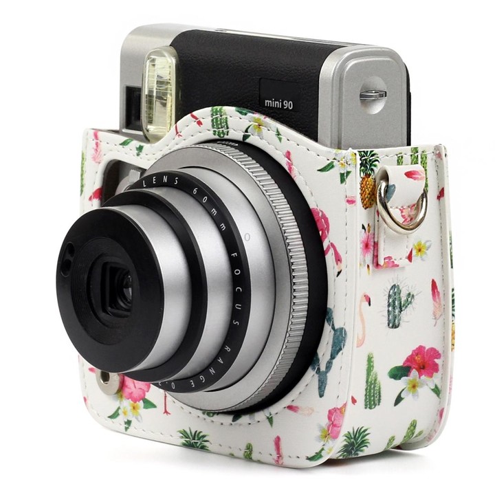 Flamingo Cactus Pattern PU Leather Protective Camera Case Bag For FUJIFILM Instax Mini90 Camera