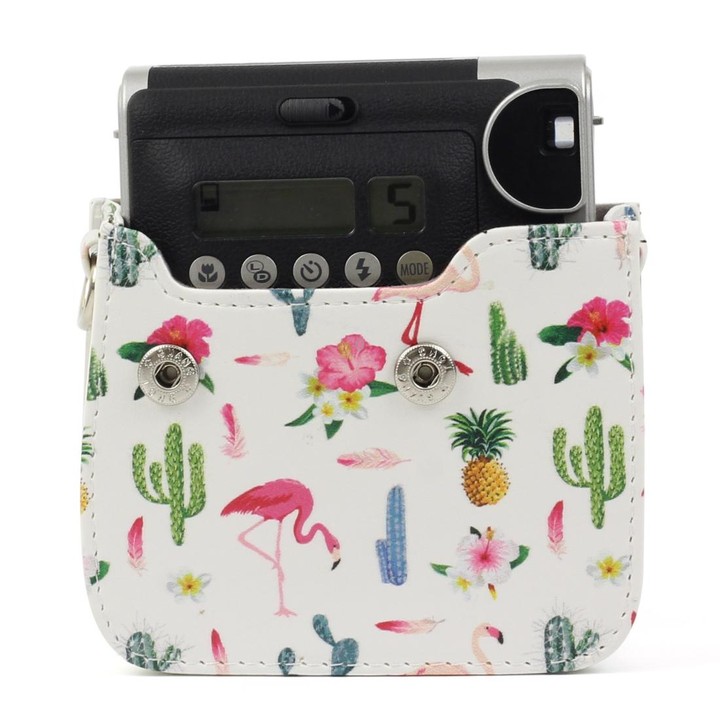 Flamingo Cactus Pattern PU Leather Protective Camera Case Bag For FUJIFILM Instax Mini90 Camera