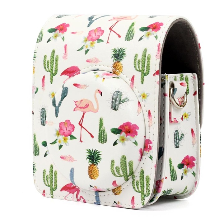 Flamingo Cactus Pattern PU Leather Protective Camera Case Bag For FUJIFILM Instax Mini90 Camera