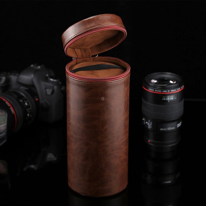 Extra Large Lens Case Zippered PU Leather Pouch Box for DSLR Camera Lens, Size: 24.5*10.5*10.5cm(Coffee)