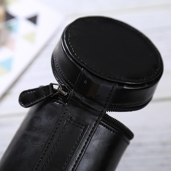 Medium Lens Case Zippered PU Leather Pouch Box for DSLR Camera Lens, Size: 13x9x9cm(Black)