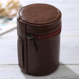 Medium Lens Case Zippered PU Leather Pouch Box for DSLR Camera Lens, Size: 13x9x9cm(Coffee)