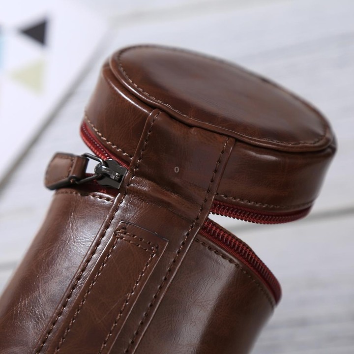 Medium Lens Case Zippered PU Leather Pouch Box for DSLR Camera Lens, Size: 13x9x9cm(Coffee)